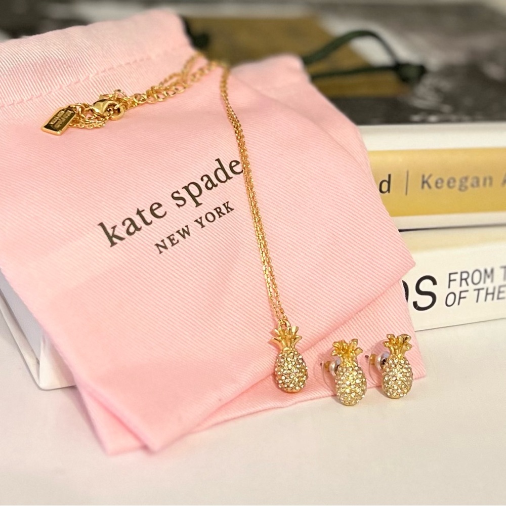 NWOT Kate Spade Pineapple Passion Mini Pendant Necklace & Stud Earrings Set